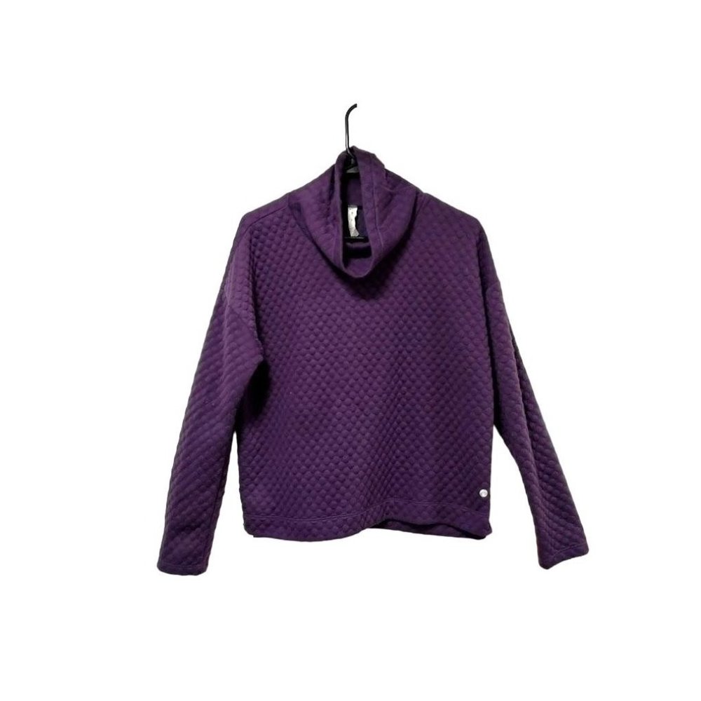 Apana Womens Funnel Neck Long Sleeve Quilted Pullover Sweater Purple Medium